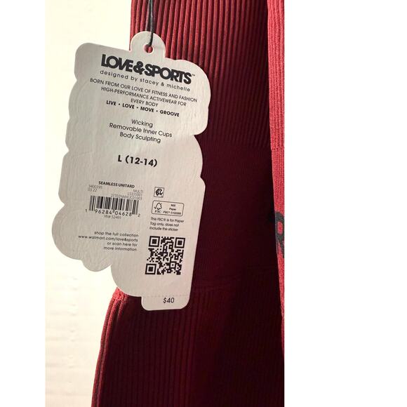 NEW Love & Sports Seamless Unitard Solkida Red Black Size Large (12-14) MSRP $40 - Picture 7 of 7